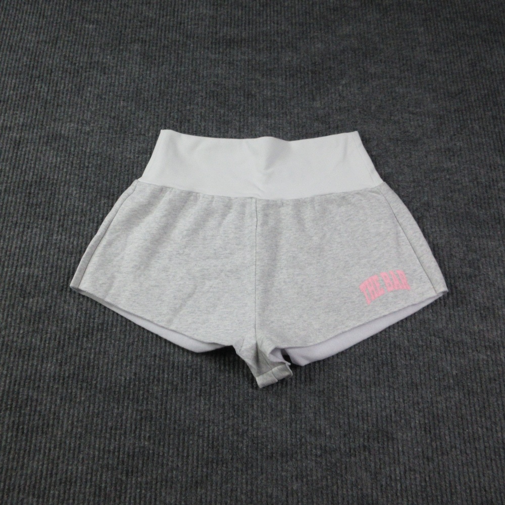 THE BAR Shorts Womens L Gray Fold-Over Waist Fleece Hot Pink Logo 26x1* NWOT